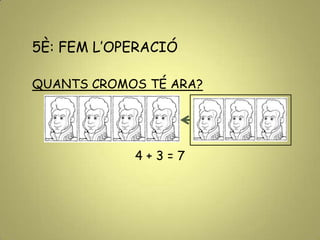 5È: FEM L’OPERACIÓ
QUANTS CROMOS TÉ ARA?
4 + 3 = 7
 