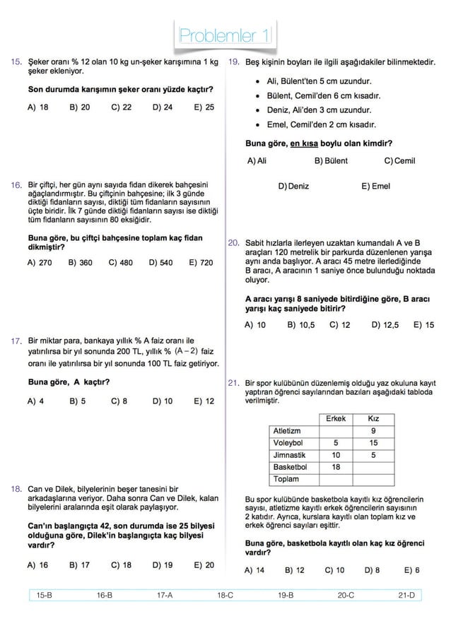 KPSS MATEMATİK PROBLEMLER KARIŞIK TESTLER | PDF