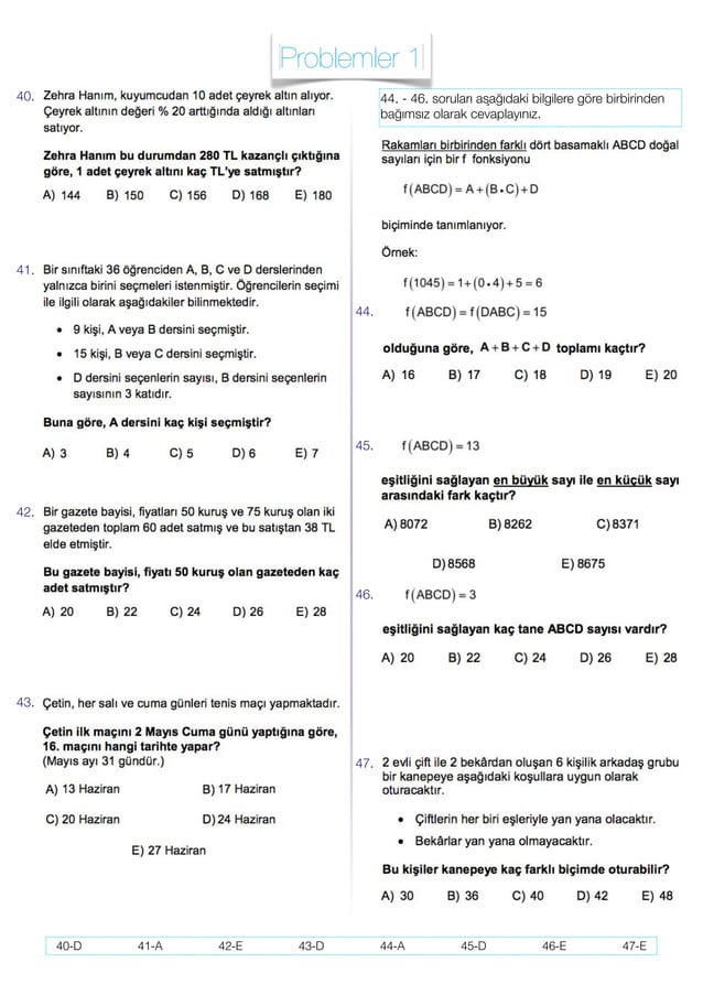 KPSS MATEMATİK PROBLEMLER KARIŞIK TESTLER | PDF