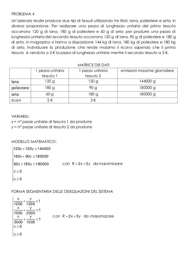 Programmazione lineare problemi con soluzioni Problemi con soluzioni