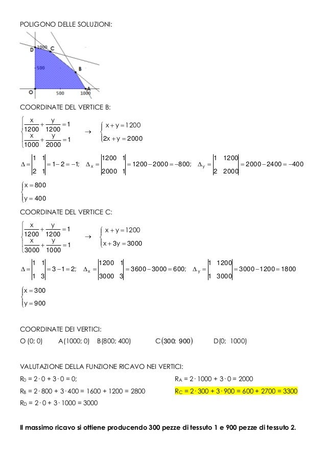 Programmazione lineare problemi con soluzioni Problemi con soluzioni