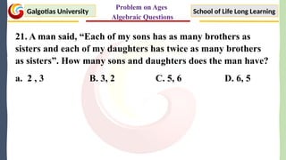 Three Sisters Age Math Problems Problem on Ages & Algebraic Questions.pptx