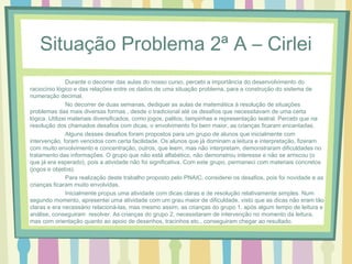 Situação Problema 2ª A – Cirlei 
Durante o decorrer das aulas do nosso curso, percebi a importância do desenvolvimento do ...