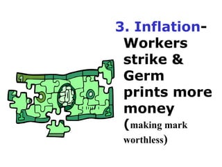 3. Inflation - Workers strike & Germ prints more money  ( making mark  worthless ) 