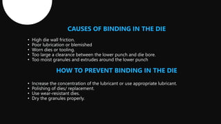 CAUSES OF BINDING IN THE DIE
HOW TO PREVENT BINDING IN THE DIE
 