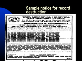Sample notice for record
destruction
 