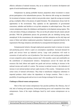 Problems and prospects of the rural women entrepreneurs in india | PDF