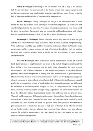 Problems and prospects of the rural women entrepreneurs in india | PDF