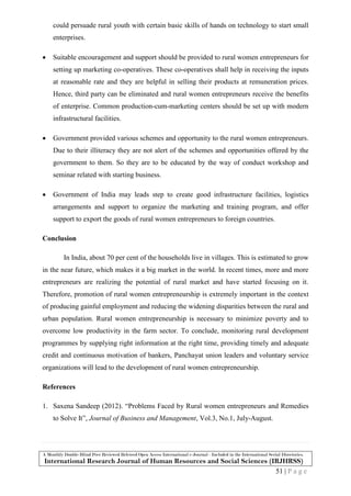 Problems and prospects of the rural women entrepreneurs in india | PDF