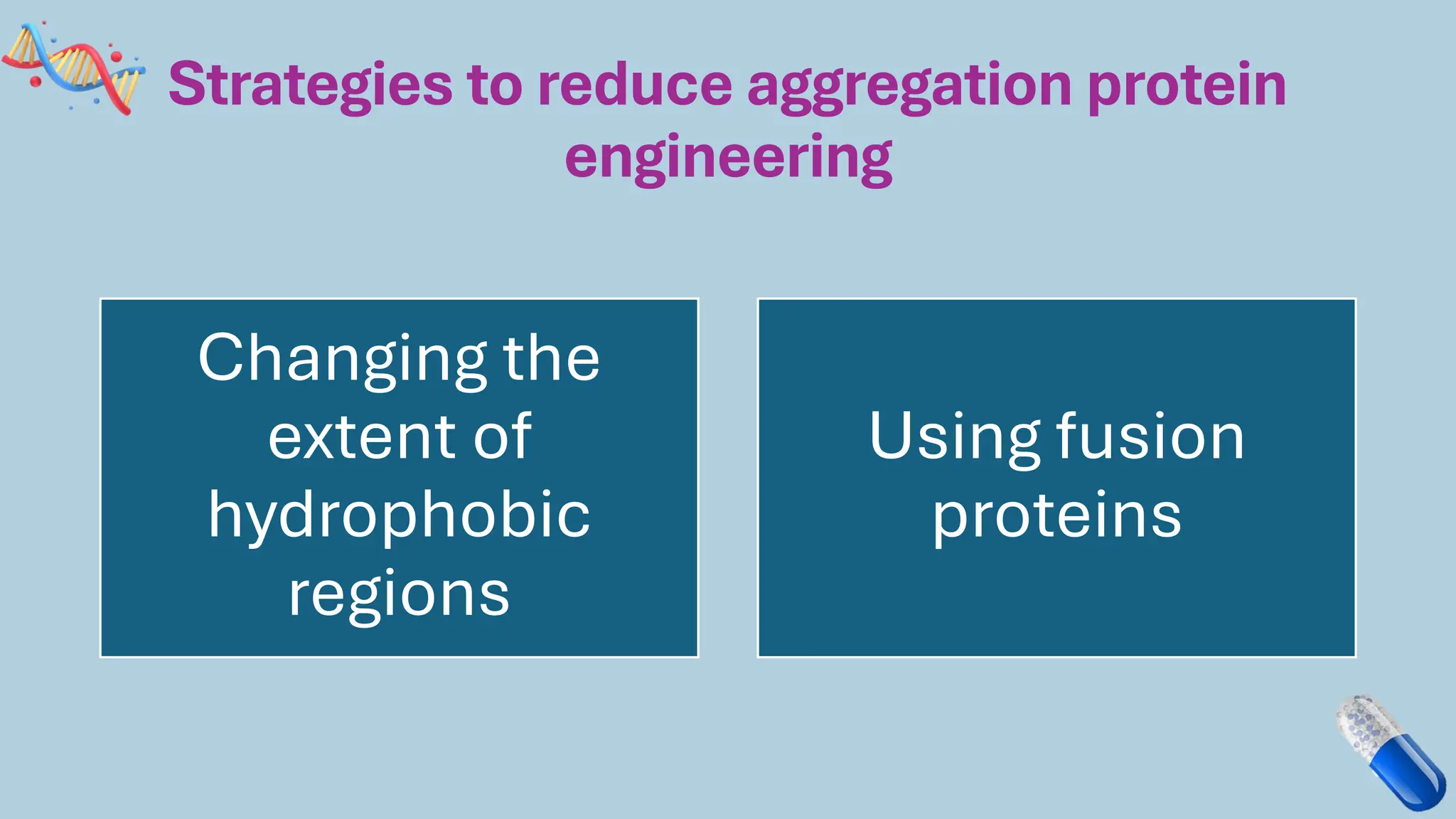 Strategies to reduce aggregation protein
engineering
Changing the
extent of
hydrophobic
regions
Using fusion
proteins
 