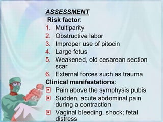 Nursing Intervention:
Provide nursing management
associated with hemorrhage.
Assess for early diagnosis:
Maternal mortalit...