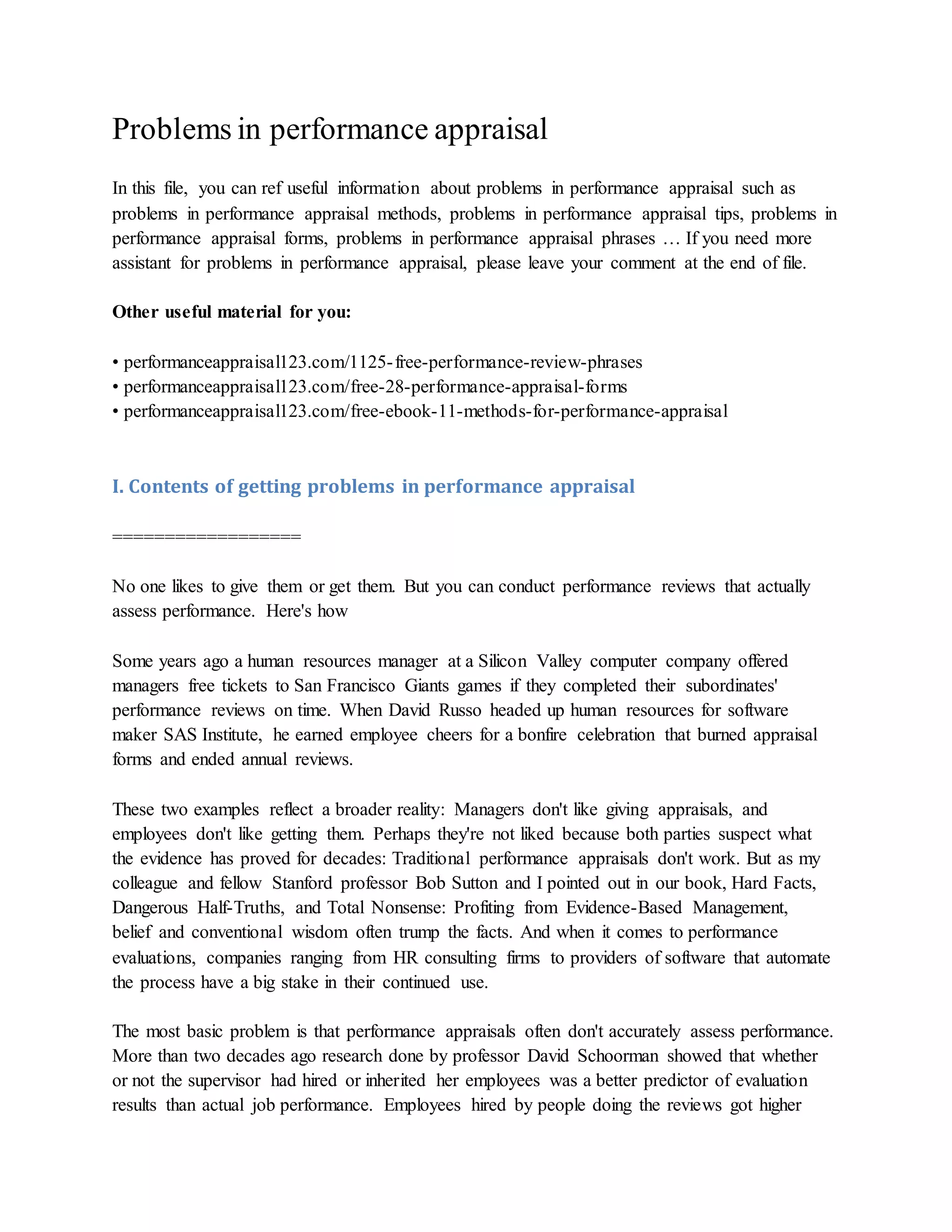 Problems in performance appraisal | DOCX