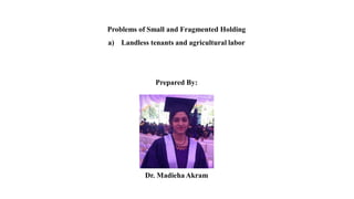 Problems of Small and Fragmented Holding
a) Landless tenants and agricultural labor
Prepared By:
Dr. Madieha Akram
 