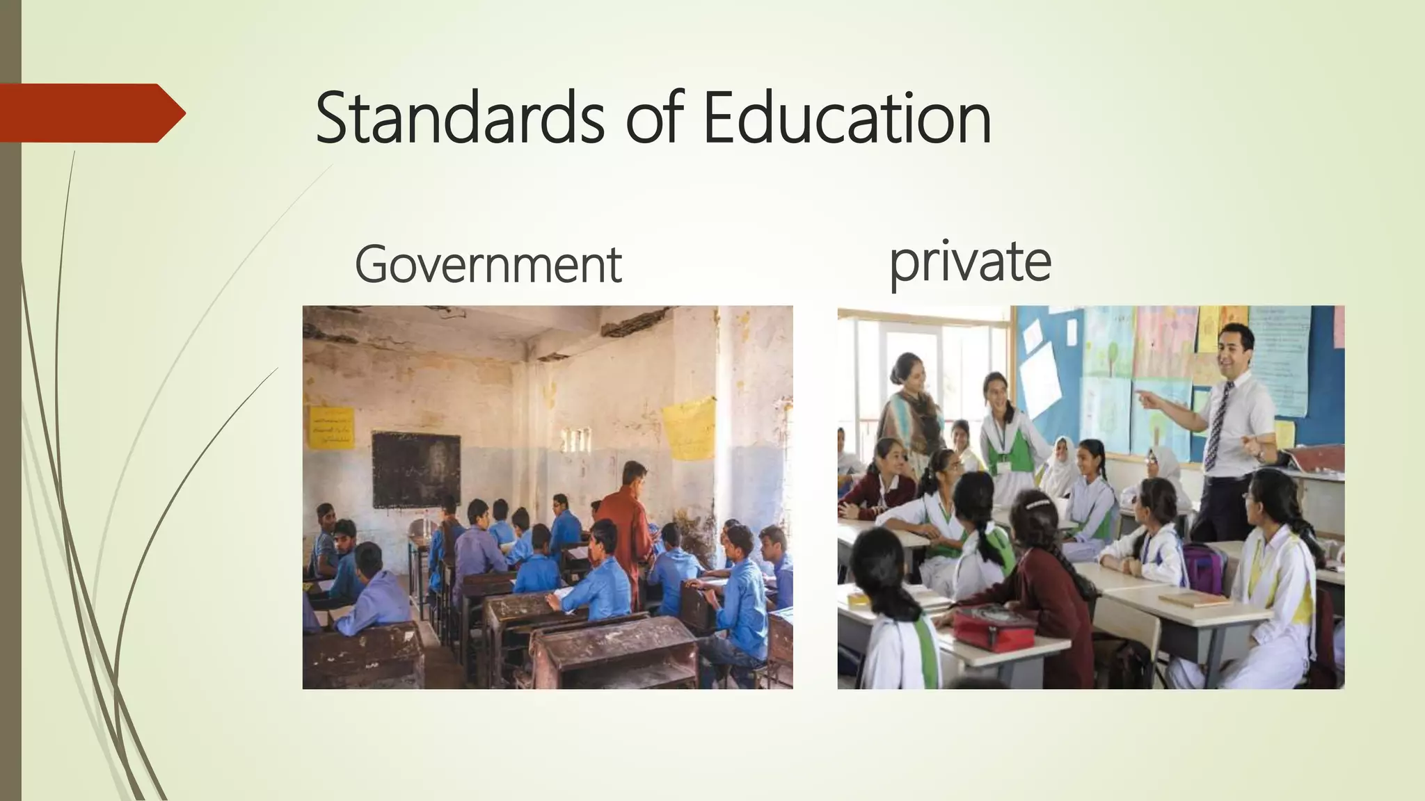 Standards of Education
Government private
 