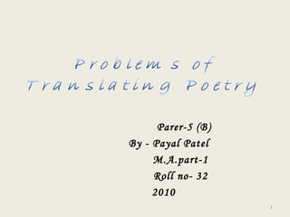 Parer-5 (B) By - Payal Patel M.A.part-1 Roll no- 32 2010 