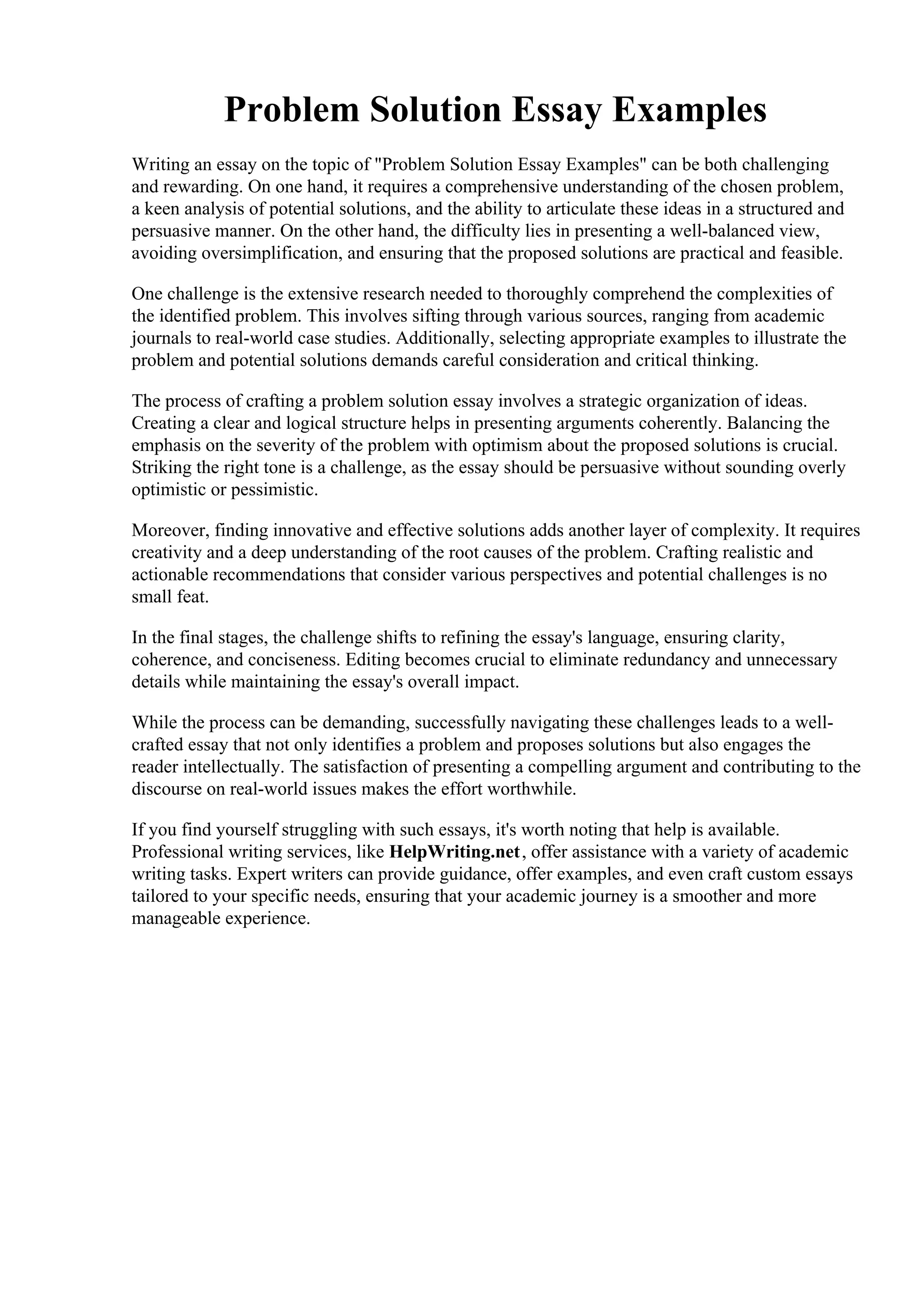 Problem Solution Essay Examples | PDF
