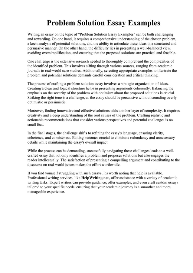 Problem Solution Essay Examples | PDF