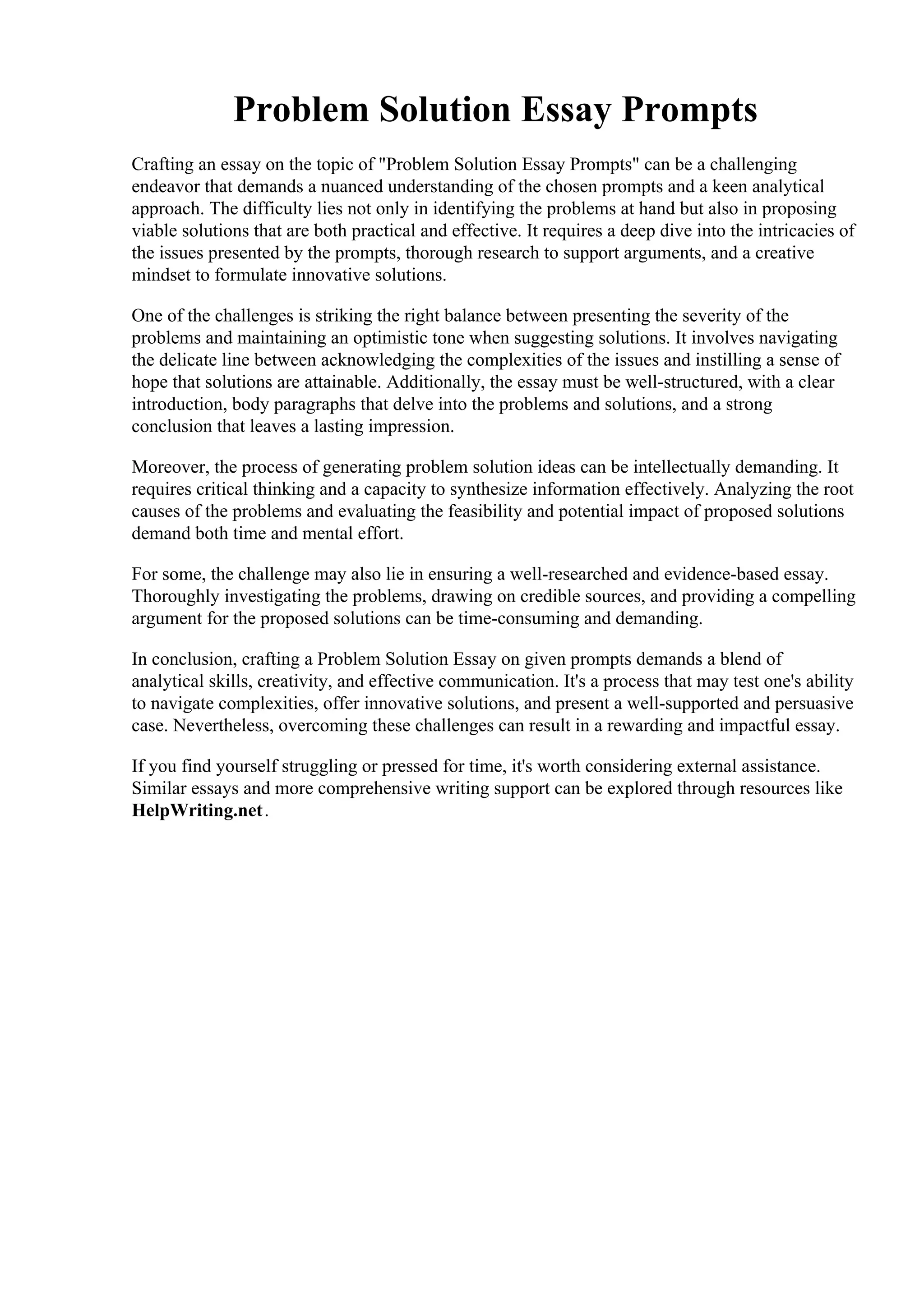 Problem Solution Essay Prompts. How to Write a Problem Solution Essay ...