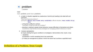 Deﬁnition of a Problem, from Google
 