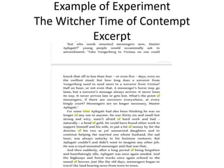 Example of Experiment
The Witcher Time of Contempt
Excerpt
 