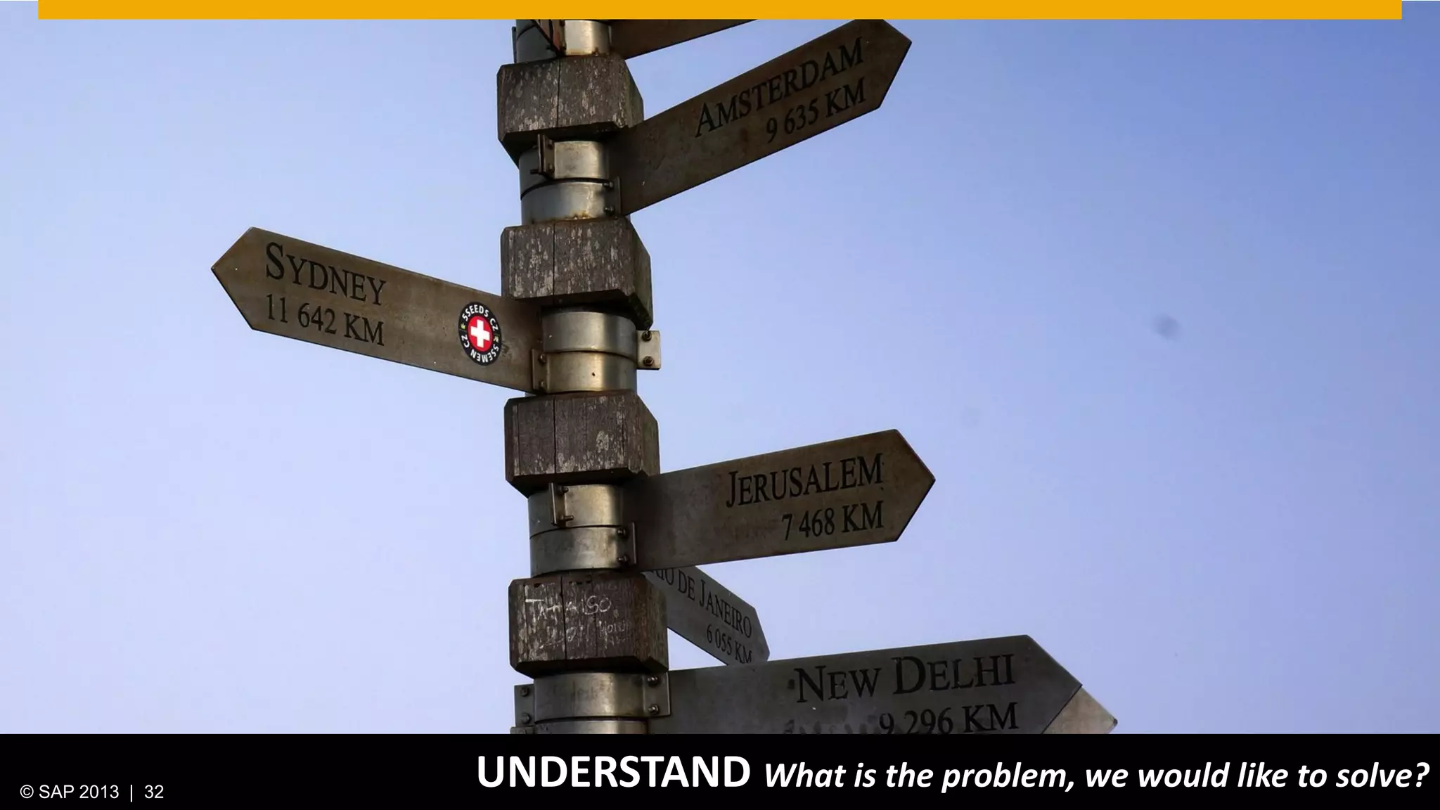 © 2013 SAP AG. All rights reserved. 32Public© SAP 2012 | 32© SAP 2013 | 32
UNDERSTAND What is the problem, we would like to solve?
 