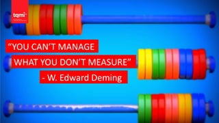 “YOU CAN’T MANAGE
WHAT YOU DON’T MEASURE”
- W. Edward Deming
 