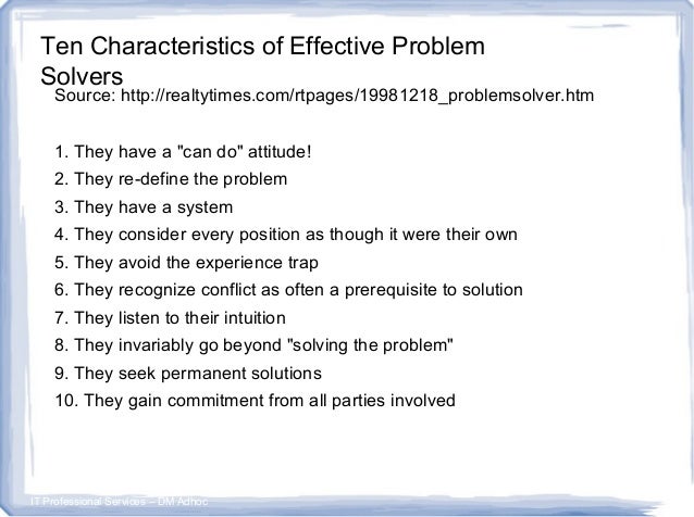 which of these are characteristics of problem solving sets