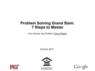 Problem Solving Grand Slam:
7 Steps to Master
Any Industry, Any Problem, Every Project
Summer 2013
 