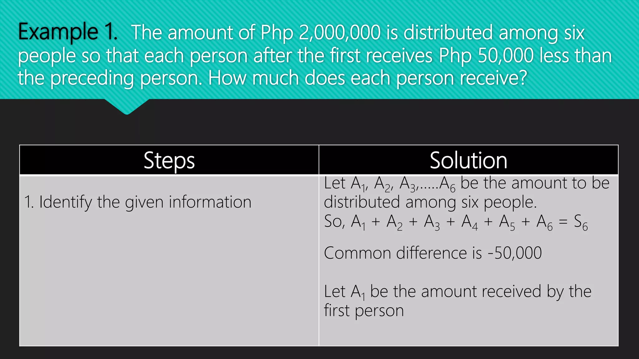 Problem solving involving arithmetic sequences and series | PPTX