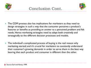 Conclusion Cont.


    The CDM process also has implications for marketers as they need to
     design strategies in such...