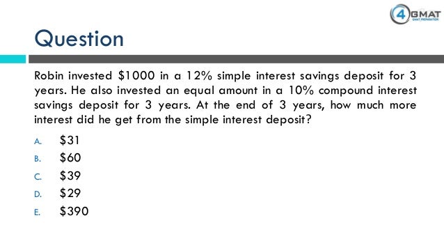 4gmat diagnostic test q8 problem solving simple and compound inte