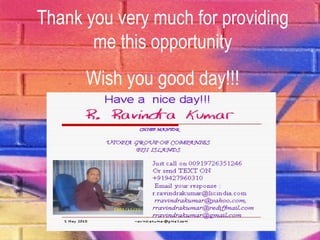 Thank you very much for providing me this opportunity Wish you good day!!! 