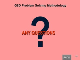 ANY QUESTIONS BACK G8D Problem Solving Methodology 