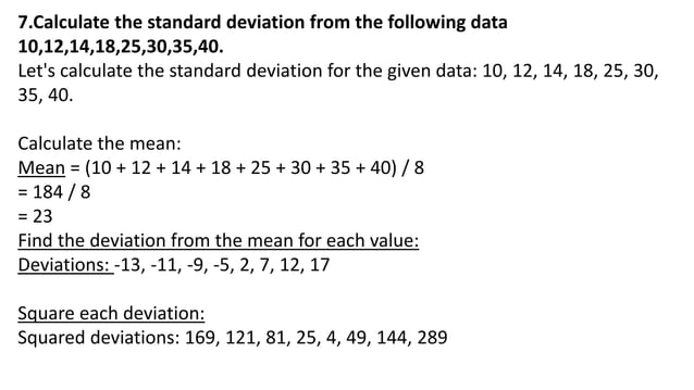 Problems on Mean,Mode,Median Standard Deviation | PPTX | Business ...