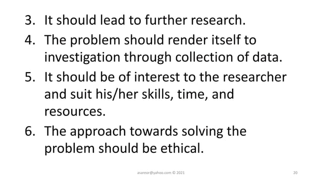 statement of the problem experimental research