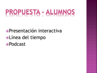 Presentación

interactiva
Línea del tiempo
Podcast

 