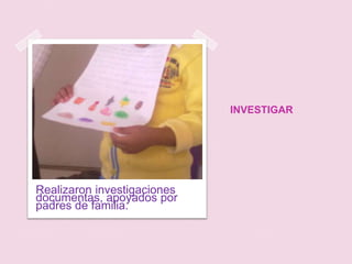 INVESTIGARRealizaron investigaciones documentas, apoyados por padres de familia.