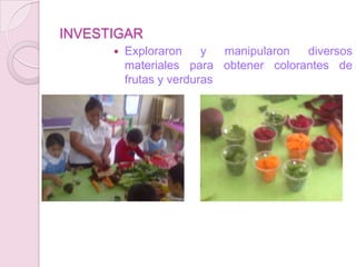 INVESTIGARExploraron y manipularon diversos materiales para obtener colorantes de frutas y verduras
