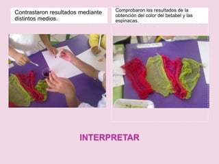 INTERPRETARContrastaron resultados mediante distintos medios.Comprobaron los resultados de la obtención del color del betabel y las espinacas.