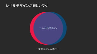 レベルデザインが難しいワケ
実際は、こんな感じ！！
ゲームシステムレベルデザイン
 