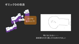 ギミックDの改良
エリアD
大ジャンプ！
特になにもない……
達成感を大きく感じさせる何かがほしい
 