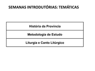 SEMANAS INTRODUTÓRIAS: TEMÁTICAS