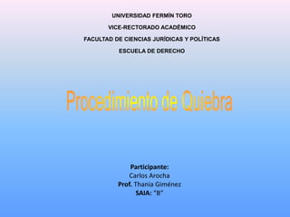 UNIVERSIDAD FERMÍN TORO
VICE-RECTORADO ACADÉMICO
FACULTAD DE CIENCIAS JURÍDICAS Y POLÍTICAS
ESCUELA DE DERECHO
Participant...