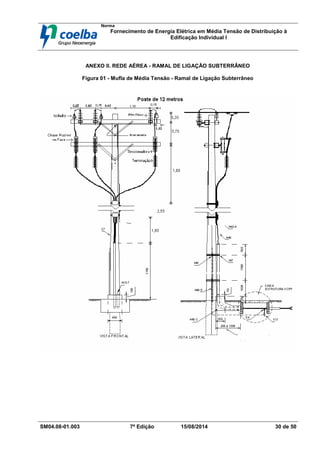 Norma
Fornecimento de Energia Elétrica em Média Tensão de Distribuição à
Edificação Individual l
SM04.08-01.003 7ª Edição 15/08/2014 30 de 50
ANEXO II. REDE AÉREA - RAMAL DE LIGAÇÃO SUBTERRÂNEO
Figura 01 - Mufla de Média Tensão - Ramal de Ligação Subterrâneo
 