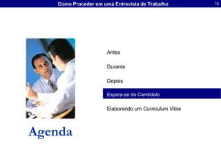 Agenda Antes Durante Depois Espera-se do Candidato Elaborando um  Curriculum Vitae   