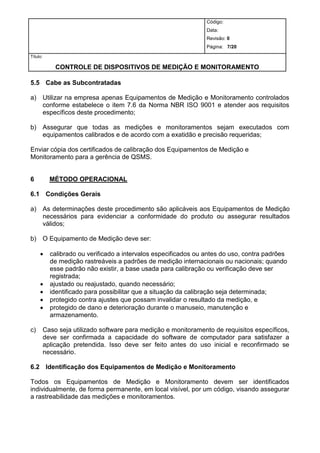 Procedimento para controle de dispositivos de medição e monitoramento | PDF