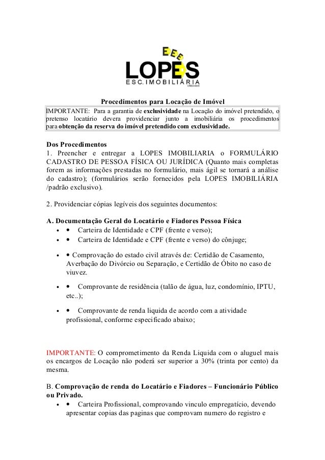 Procedimentos para locação de imóvel