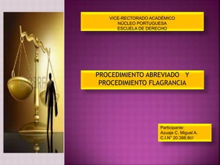 PROCEDIMIENTO ABREVIADO Y
PROCEDIMIENTO FLAGRANCIA
Participante:
Azuaje C. Miguel A.
C.I.N° 20.388.807
 