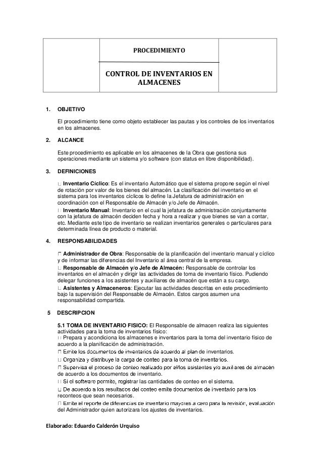 Procedimiento De Almacen