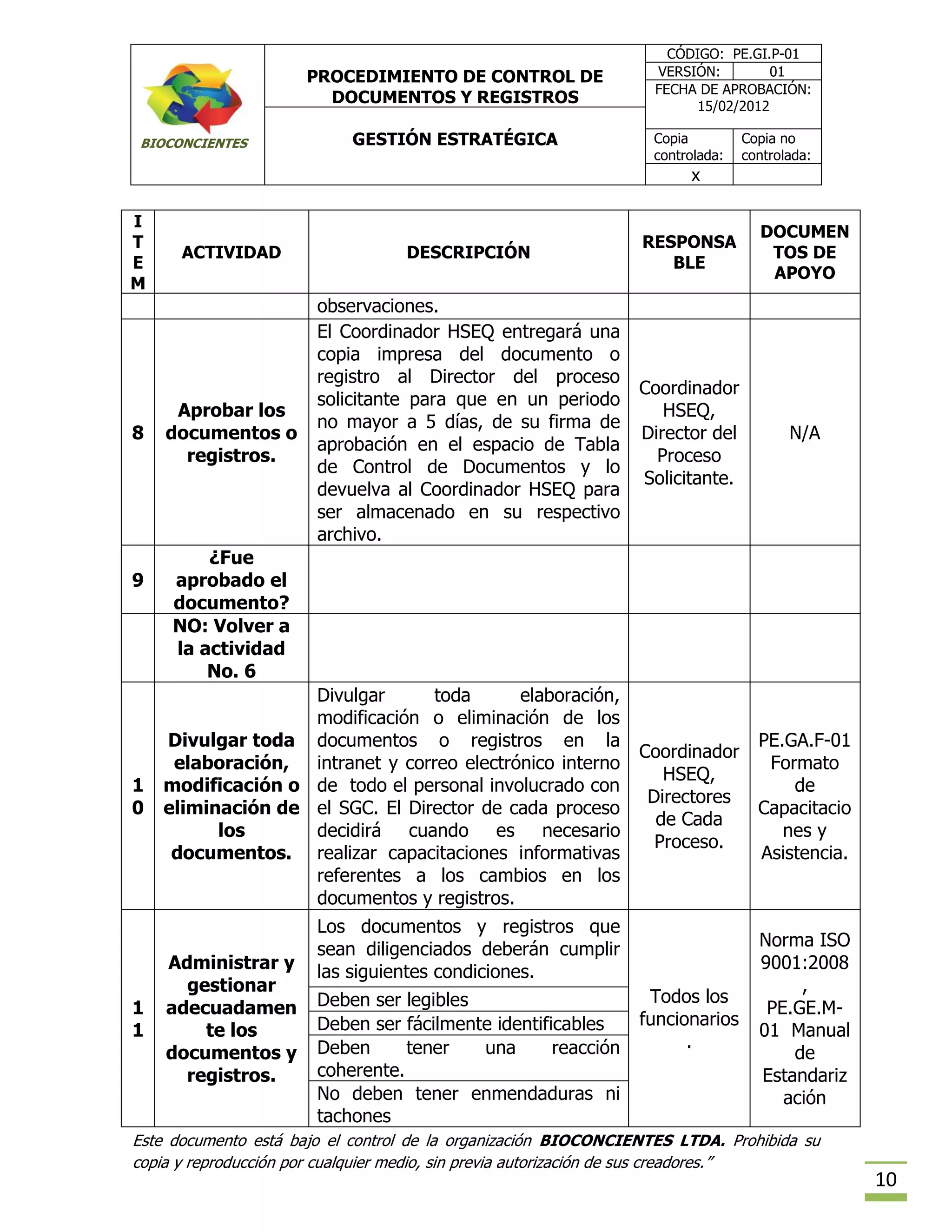 Procedimiento de control de documentos | PDF